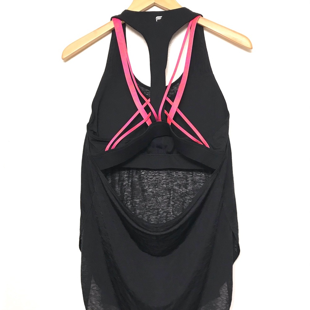 Fabletics Black Tank Top with Pink Strappy Sports Bra Detail - Picture 3 of 5